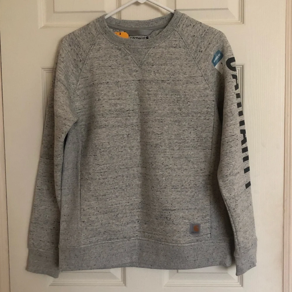 Relaxed Fit Midweight Crewneck Block Logo Sleeve Graphic Sweatshirt size small - Picture 3 of 5